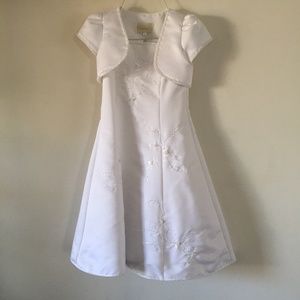NWOT Girls White Satin A-Line Dress with Bolero